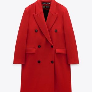 ZARA MANTECO WOOL BLEND OVERSIZED COAT - RED (MED)